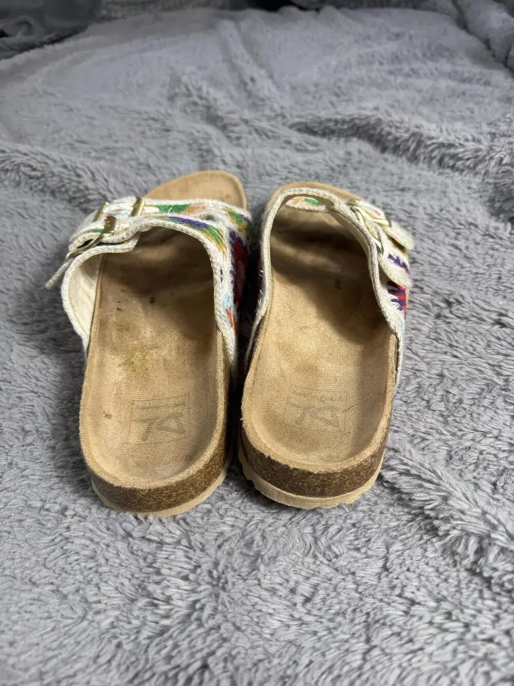 Slide Sandals Women's Size 7 Multicolor Floral Crochet Double Strap Buckle